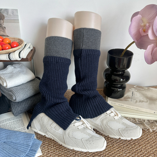 中筒y2k腿套小腿袜配老爹鞋 瑜伽裤 袜套女藏青色堆堆袜中筒秋冬季