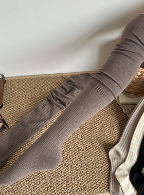 秋冬款美拉德穿搭咖色长筒袜女烟灰色大腿袜高筒袜过膝袜靴子袜子