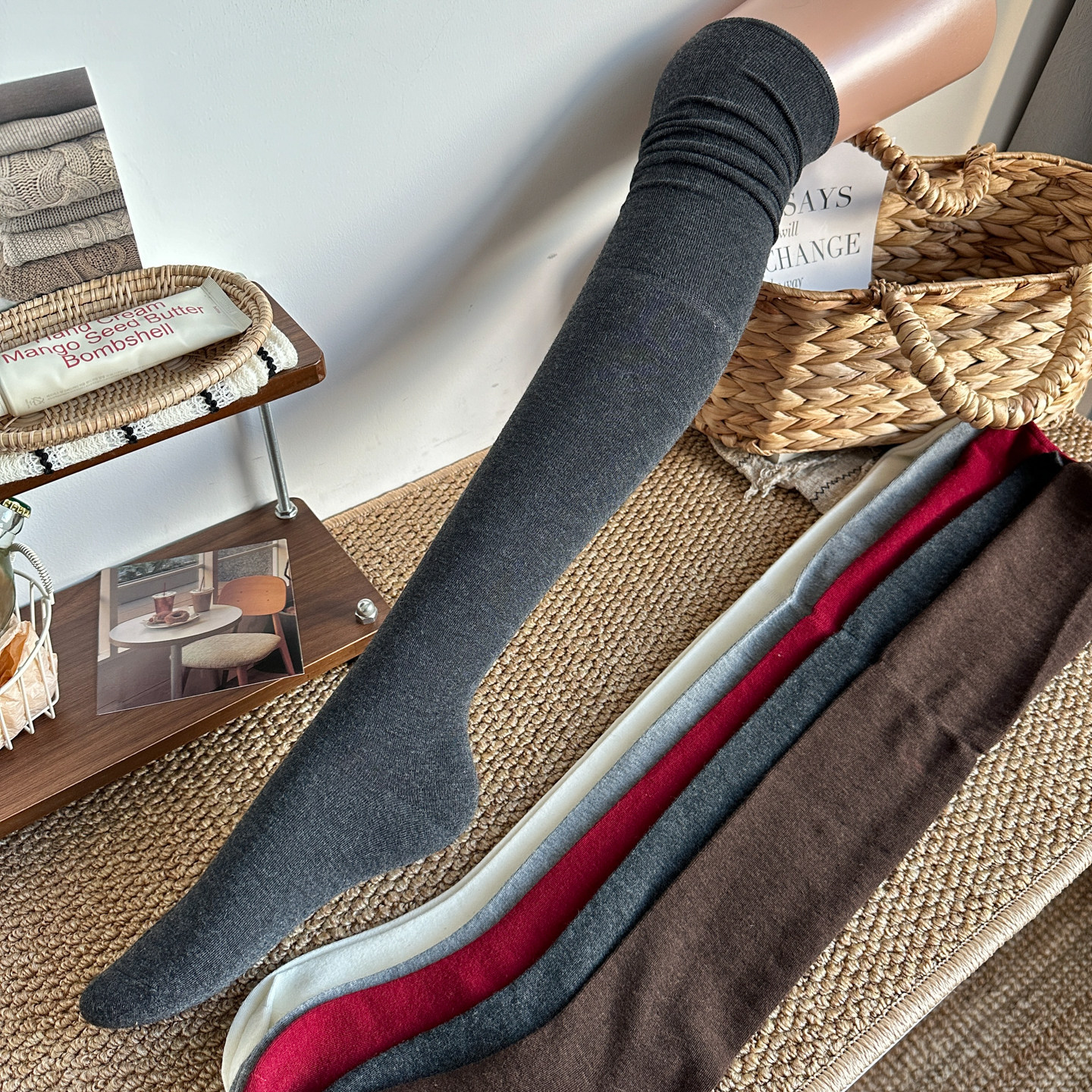 深灰色过膝长筒袜女秋冬羊毛高筒袜时髦拼接格雷系瘦腿及膝大腿袜,女士内衣/男士内衣/家居服,长筒袜,淘宝优惠券,粉丝福利购,淘宝优惠卷