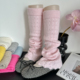 浅粉色秋冬保暖兔羊绒小腿套女纯色高级感显瘦微喇花边口堆堆袜套
