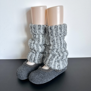 2025新款 灰色羊毛堆堆袜套秋冬竖条纹显瘦加厚保暖腿套女配雪地靴