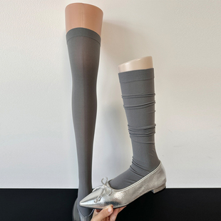 灰色天鹅绒大腿袜女薄款 日系jk中长筒袜子微压瘦腿半截长筒过膝袜