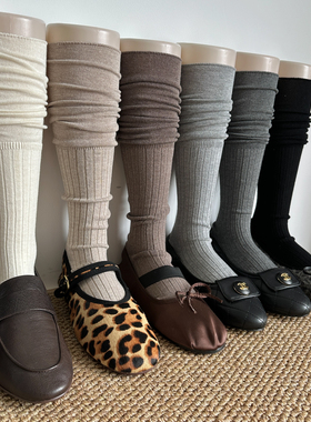 miu系小腿袜棉堆堆袜芭蕾风女秋冬美拉德日系jk白竖纹显瘦中筒袜