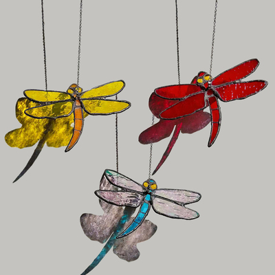 玻璃红蜻蜓黄蜻蜓纯手工制作