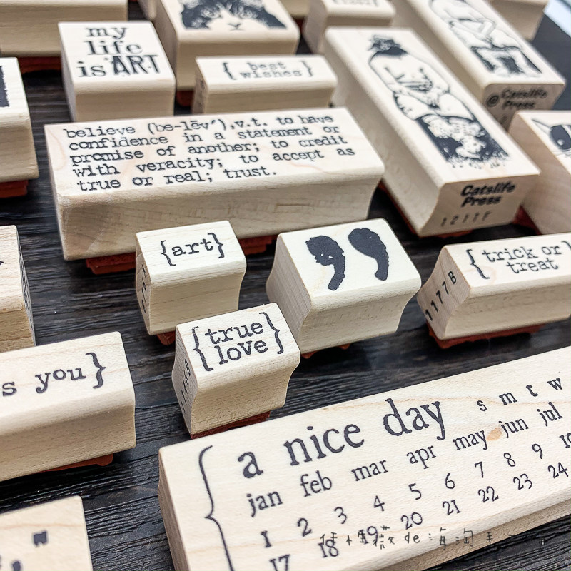 Catslife Press木质复古小印章 美国进口英文标点小鸟