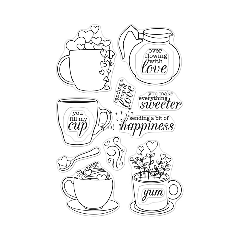 hero arts爱心咖啡饮料下午茶透明印章 美国进口卡片 cup of love