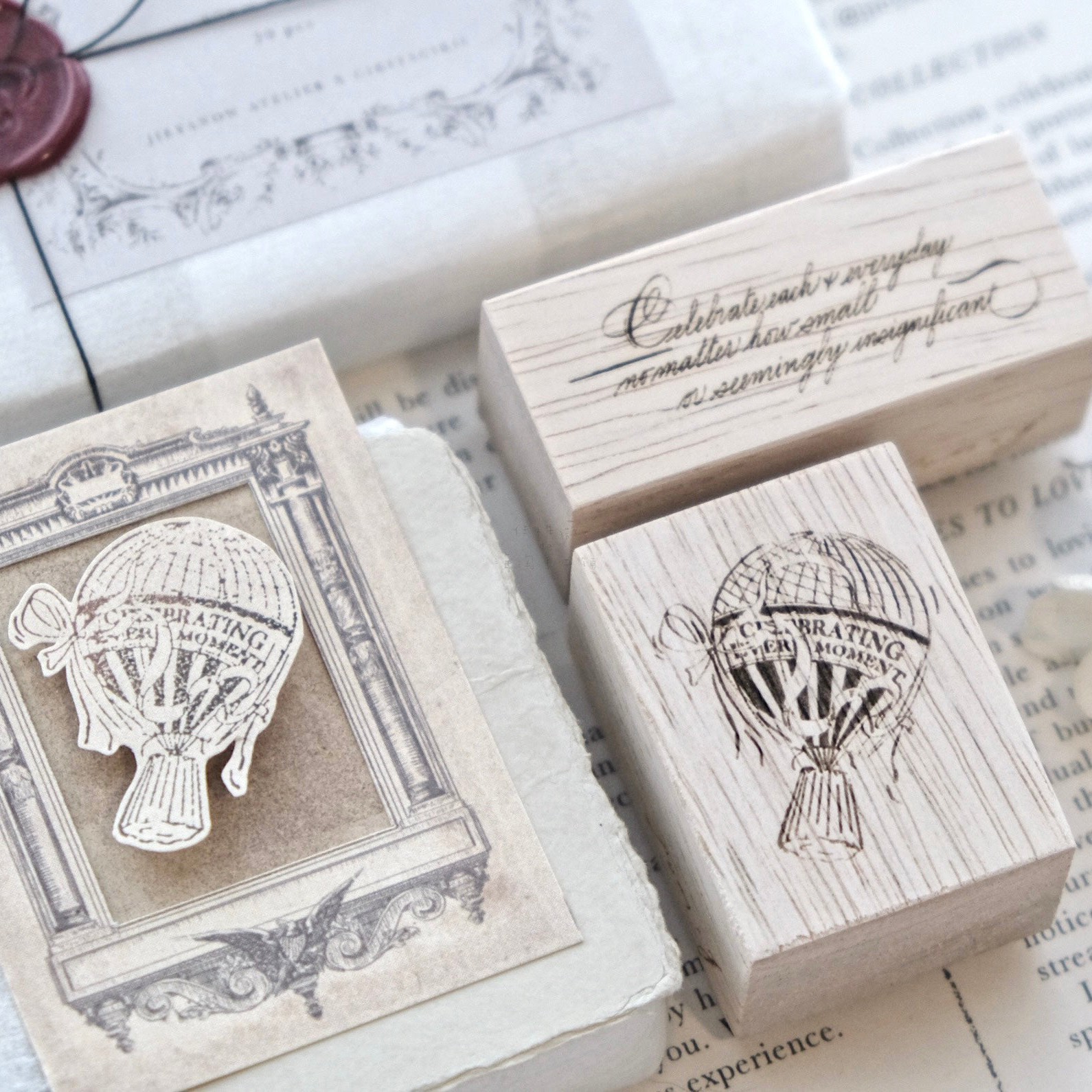 Jieyanow热气球木印章 英文手帐ins风Celebrate Every Moment