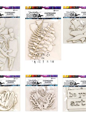 Dina Wakley激光预切割灰板厚纸板素材片AJ Chipboard Shapes