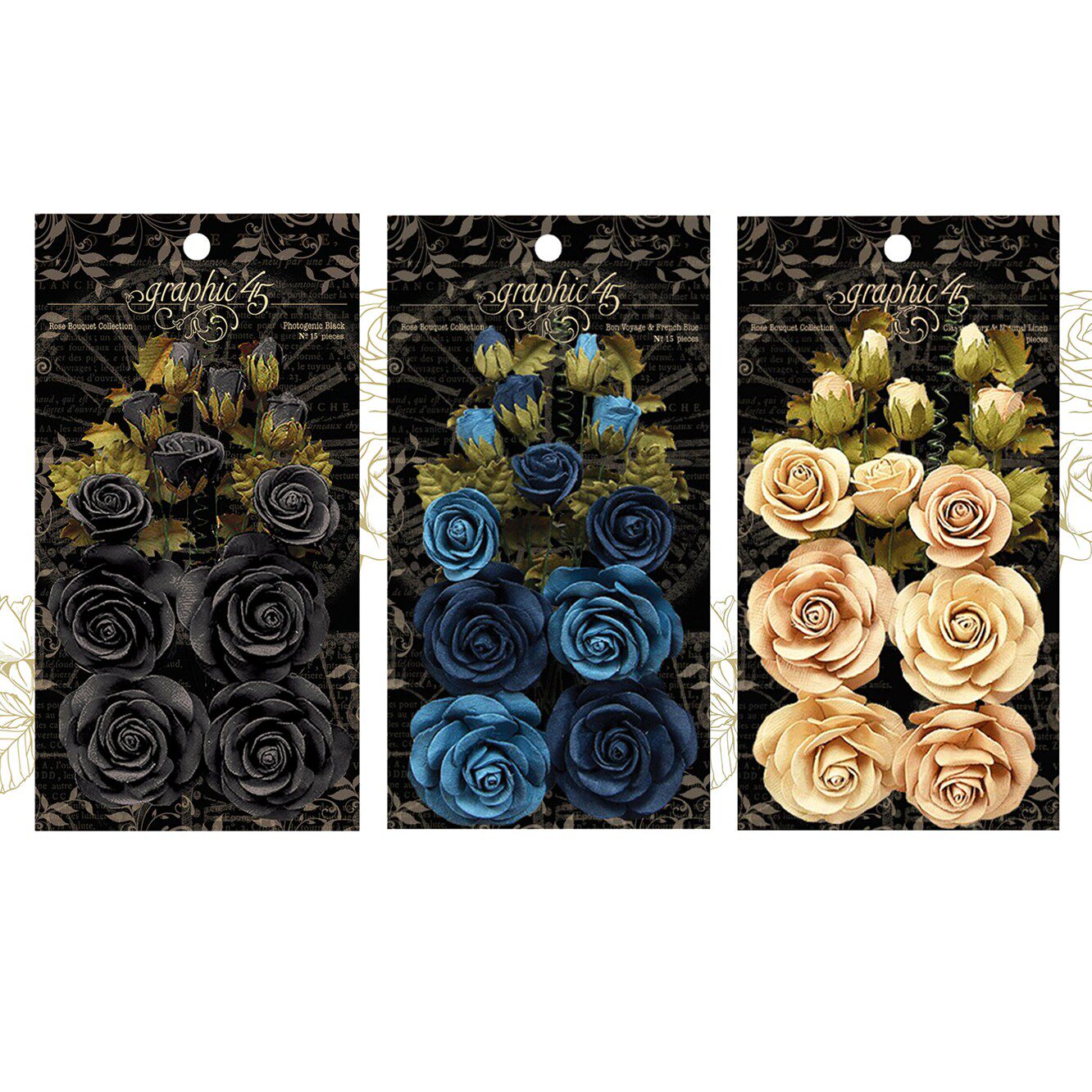 Graphic 45立体玫瑰花 纸花 复古3D装饰手帐卡片Rose Bouquet