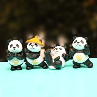 卡通熊猫手办模型盲盒可爱调皮习武熊猫宝宝玩偶桌面车载装饰摆件