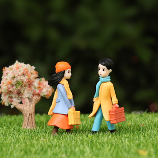 迷你卡通情侣向左走向右走男孩女孩人偶模型微景观蛋糕装饰品摆件