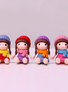 可爱风围巾长辫子多肉花盆小摆件