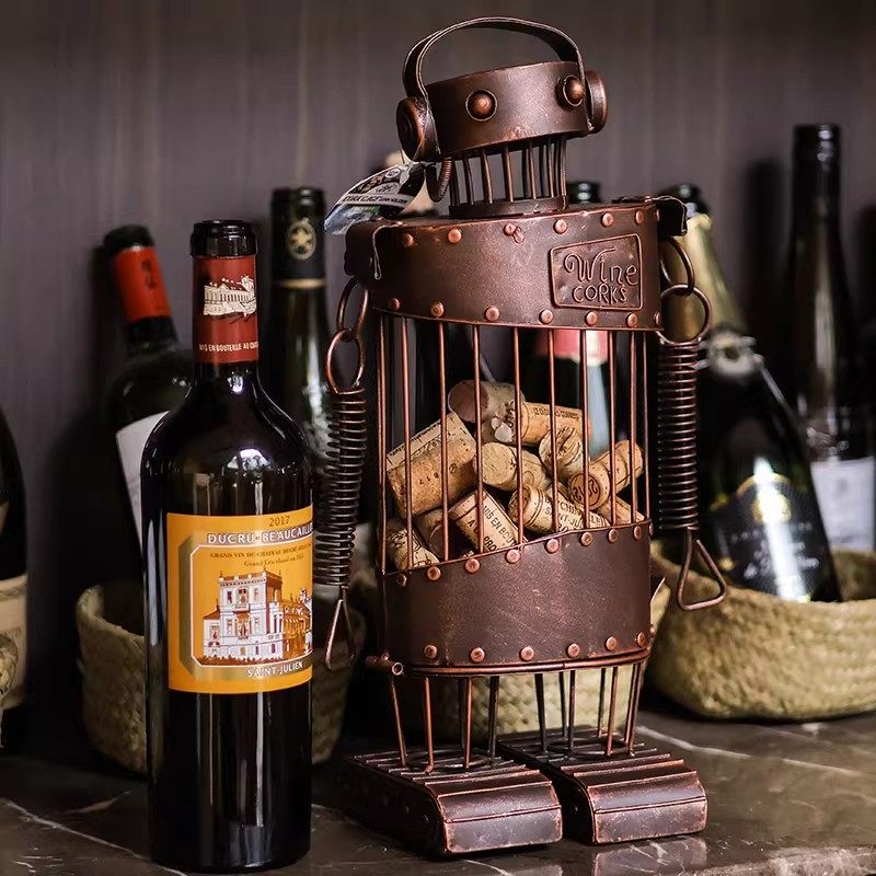 铁艺机器人侍酒师红酒橡木塞存钱罐酒塞收纳篮葡萄酒架红酒塞子罐
