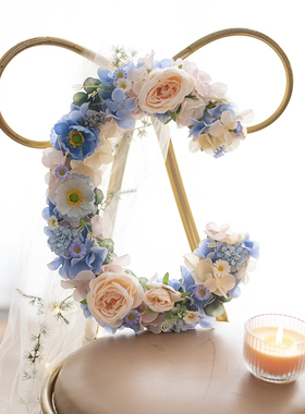 粉色蓝色混色绢花字母定制 求婚周岁名字婚礼结婚周年纪念日装饰