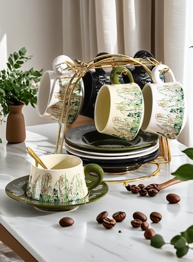 陶瓷咖啡杯碟套装家用喝水高档精致轻奢高颜值设计感下午茶女杯子