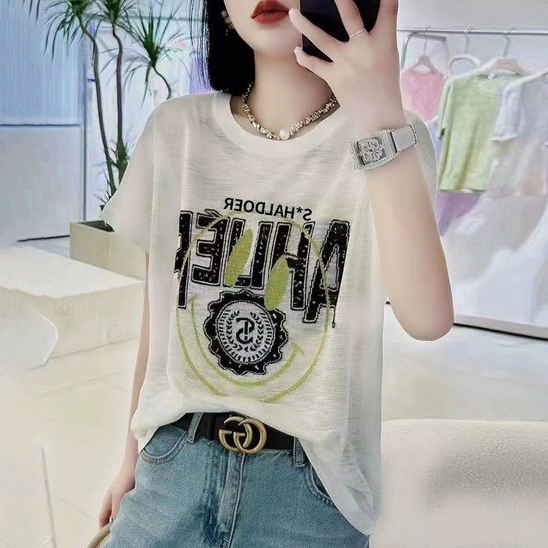 大码女装竹节棉t恤女士短袖夏季新款洋气减龄时尚显瘦百搭体恤衫