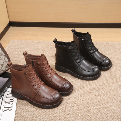 真皮妈妈鞋棉鞋女鞋子防滑软底短靴中老年皮鞋舒适2025秋冬季新款