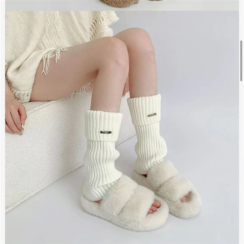秋冬宽松腿套日系百搭堆堆袜金属标袜套保暖针织鞋套女秋冬