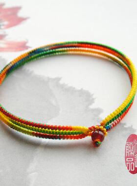 七彩渐变红绳手链金刚结手工编织
