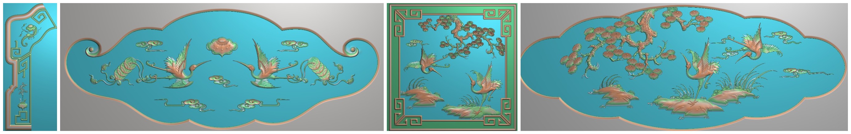 包邮高清设计木雕素材精雕图浮雕图灰度图精品如意大床套图3松鹤图片