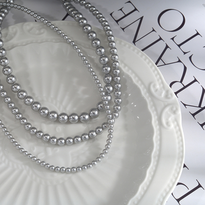 925银施家真多麻灰珍珠468mm项链
