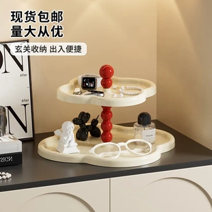 复古玄关钥匙置物架卧室客厅桌面多层零食盘四叶草摆件收纳架轻奢