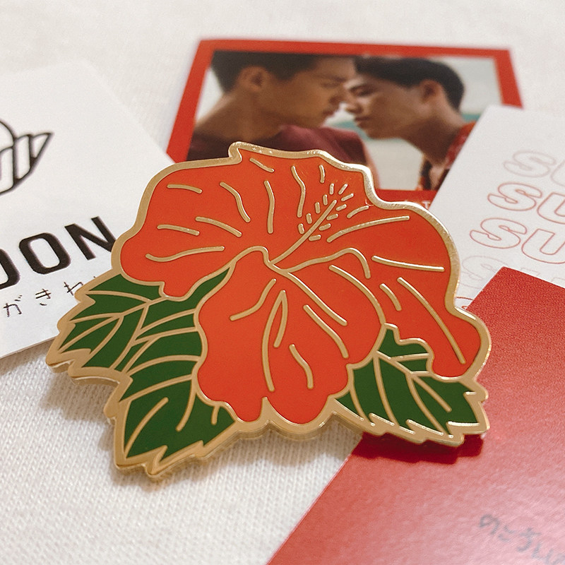 原创设计bkpp以你的心诠释我的爱扶桑花绿叶胸针胸章徽章精致别针