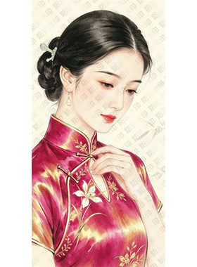 水墨旗袍美女贴画卧室浴室卫生间墙面装饰美人贴纸海报防水自粘贴