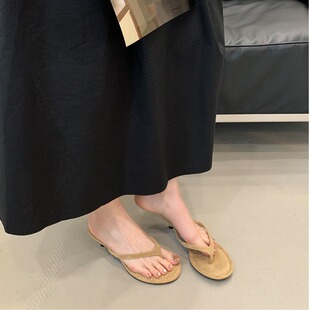 复古气质夹趾人字拖鞋 女2026夏外穿方头高跟细跟凉拖鞋