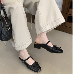 女外穿懒人一脚蹬气质低跟穆勒鞋 一字带包头半拖鞋 新款 2026韩版