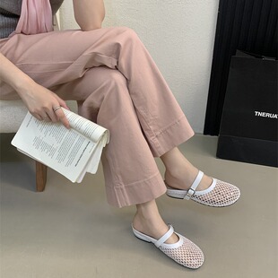 韩版 外穿休闲拖鞋 时尚 女夏季 网面包头镂空半拖鞋 2026新款