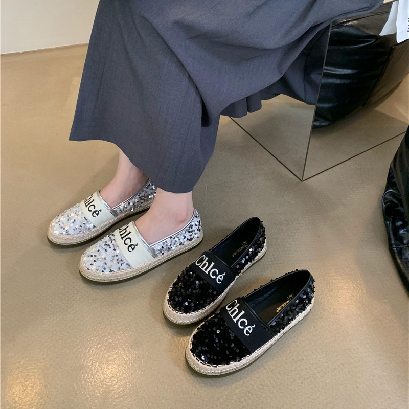 Blingbling闪片厚底软底渔夫鞋圆头平底时尚套脚女单鞋