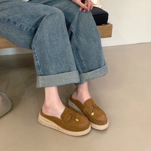 2026韩版新款复古编织包头半拖鞋女夏季厚底增高凉拖鞋女渔夫鞋
