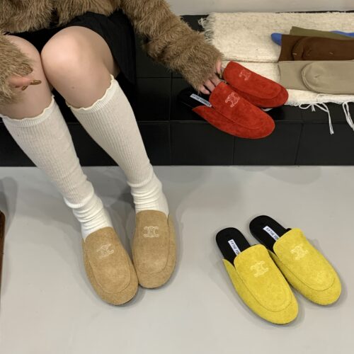 2025秋季新款圆头真皮半拖鞋女平跟鞋包头懒人女穆勒鞋外穿凉拖