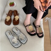 新款 葡萄金属扣气质晚晚风拖鞋 女平底外穿露趾时尚 2025夏季 凉鞋