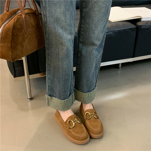 平底一脚蹬乐福鞋 复古真皮渔夫鞋 秋季 女2025新款 女 单鞋