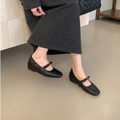 加绒黑色车缝线菱格山茶花玛丽珍毛毛鞋2025冬季保暖内增高女鞋