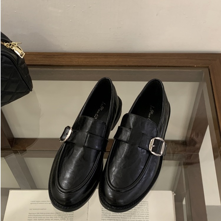 英伦小皮鞋女2026新款黑色平底单鞋一脚蹬乐福鞋女鞋