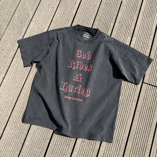 H-D HELL IS REAL 撒旦超破 水洗做旧宽松男女短袖T恤
