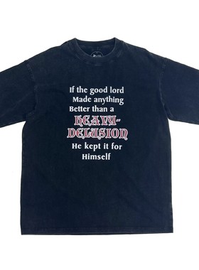 H-D  HELL IS REAL 标语 复古重磅小领口 短袖T恤