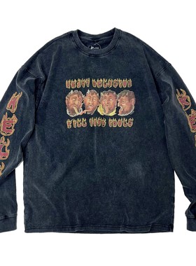 H-D HELL IS REAL KILLYOURIDOLS 复古重磅小领口 长袖T恤