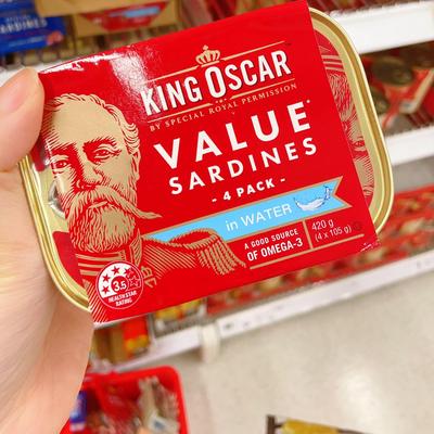 澳洲代购直邮 King Oscar 橡木烟熏沙丁鱼罐头 橄榄油番茄酱 105g