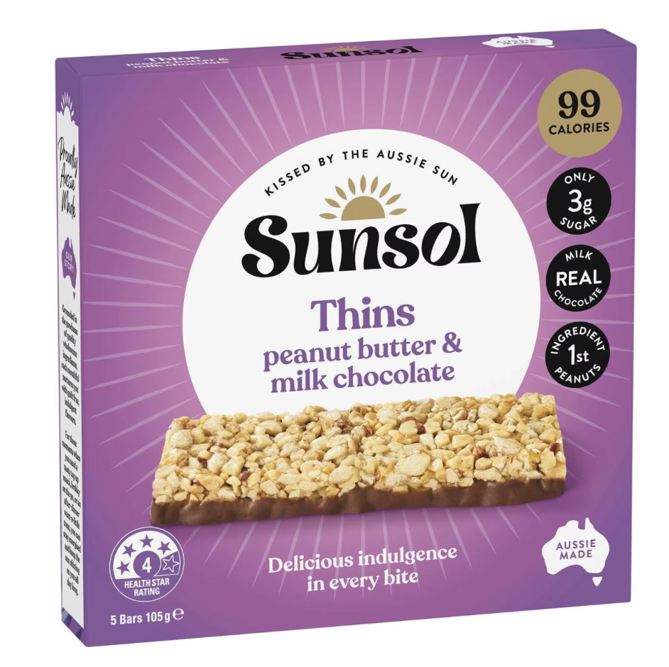 澳洲代购直邮Sunsol Thins低卡路里高纤维素食友好坚果谷物棒105g