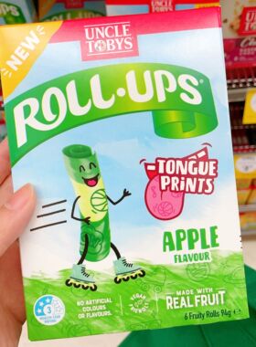 澳洲直邮UncleTobys托比大叔Roll-Ups纯正果汁舌印软糖草莓柠檬水