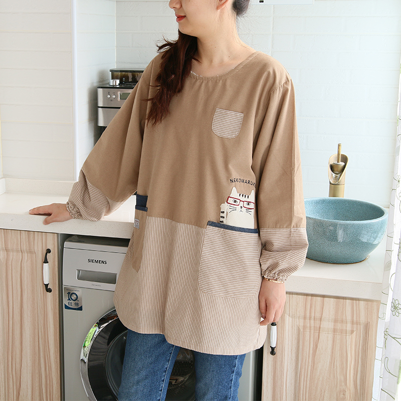 长袖围裙出口混纺家用加绒加厚