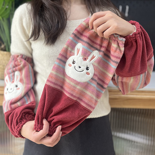 毛绒加厚加长款卡通保暖袖袖套羽绒服学生办公工作护袖防污套袖
