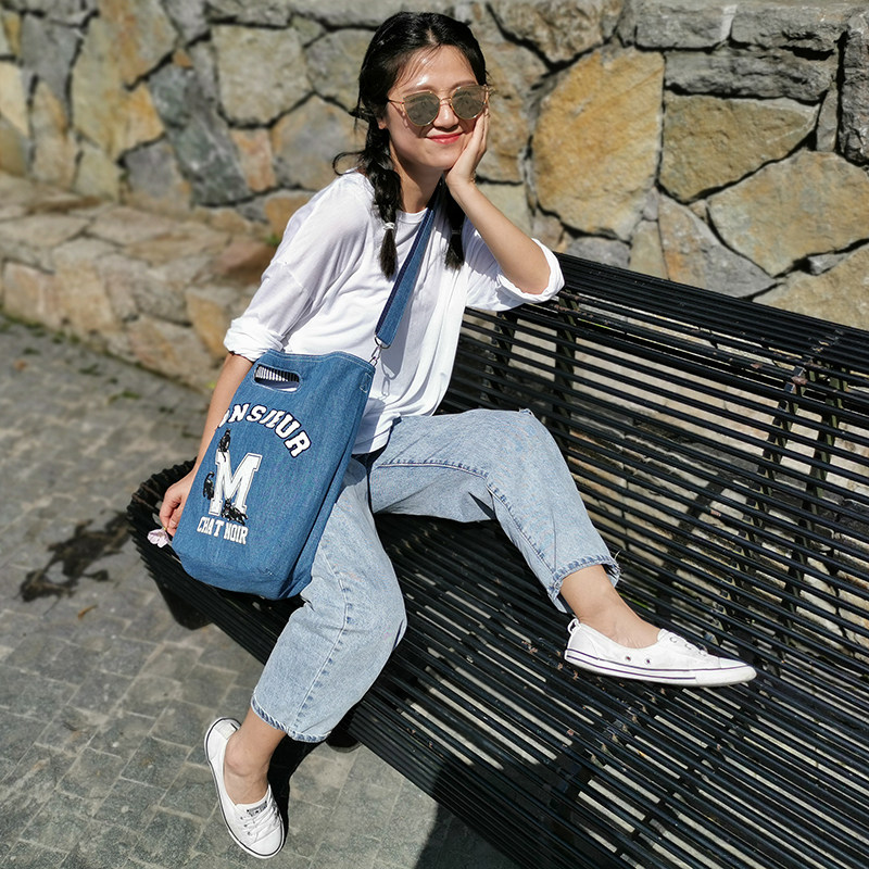 帆布包女日系原宿简约学院风韩版斜跨包手拎包手提包购物袋单肩包