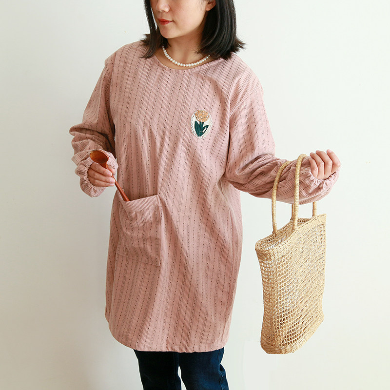 韩式田园碎花时尚简约长袖围裙罩衣反穿衣工作服家用防水成人