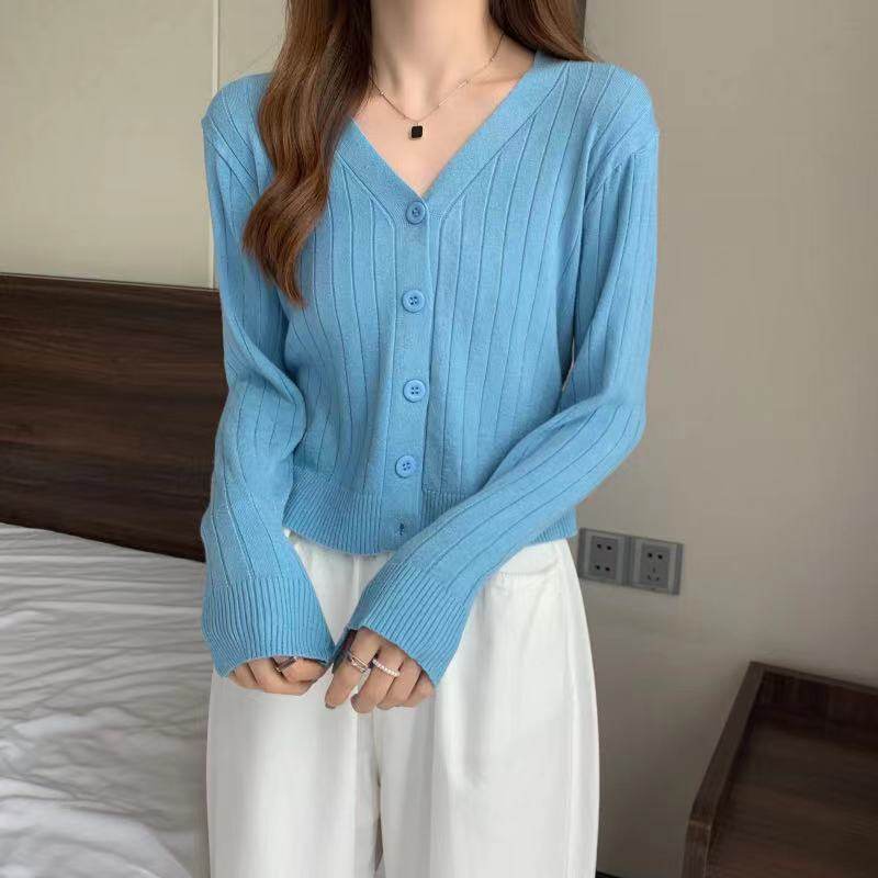 春秋长袖v领单排扣螺纹毛衣针织开衫外披肩短款上衣女防晒衫甜美,女装/女士精品,毛针织衫,淘宝优惠券,粉丝福利购,淘宝优惠卷