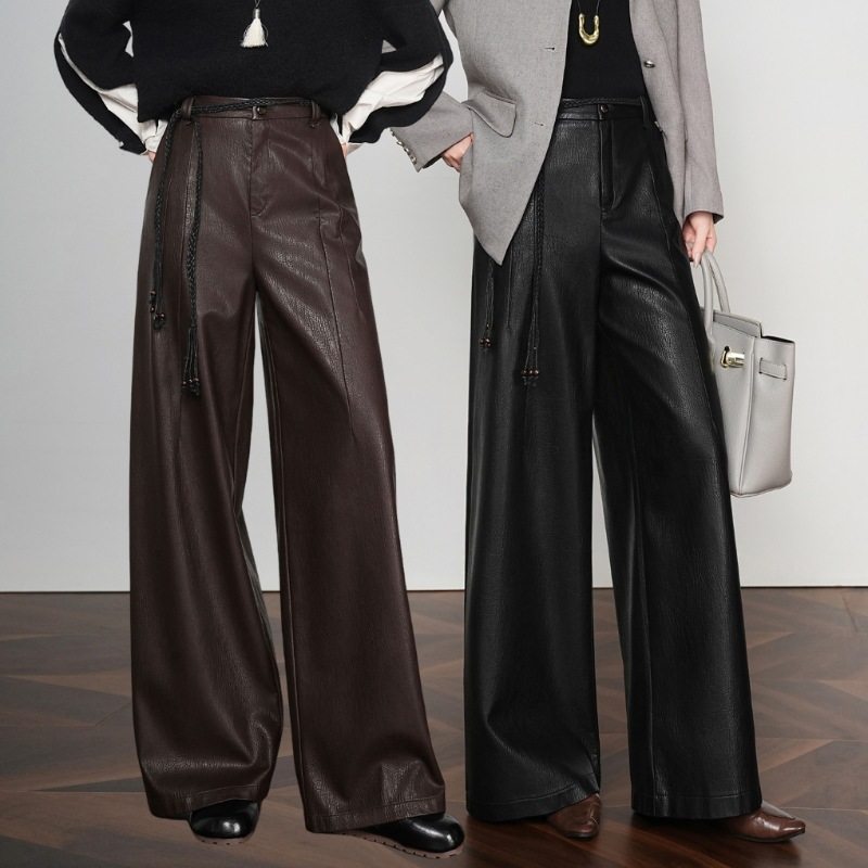 2025秋冬美拉德风海宁皮裤女宽松绵羊皮阔腿裤垂感拖地休闲长裤潮,女装/女士精品,休闲裤,淘宝优惠券,粉丝福利购,淘宝优惠卷